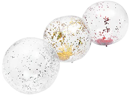 Vaguelly 3pcs Sequin Beach Balls Inflatable Water for Summer Fun Shiny PVC Beach Balls for Parties Community Gatherings Family Activities Easy to Store