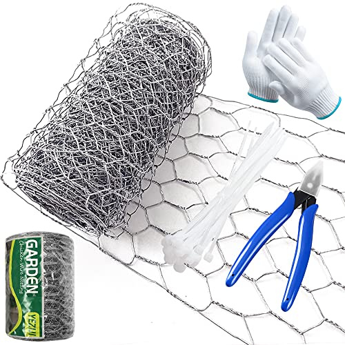 Chicken Wire Mesh,Galvanized Hexagonal Fencing Wire,Lightweight Mesh with a Cutting Pliers,Cotton Gloves and 50 Pieces Nylon Ties,for Animal Poultry Fence Gardening Netting (10m*400mm)