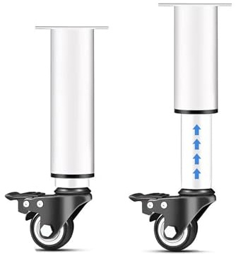 XLHWJCP 4Pcs Patas de Metal Ajustables para Muebles con Rueda y Freno, Pies de Soporte de Repuesto Resistentes, para Sofá, Cama, Silla, Sillón, Tocador y Mesa (14-17cm,White)