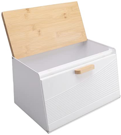 UPALDHOU Caja de Pan de Hierro Trapezidal Bread Box Box Capacidad para Restaurantes de Cocina, Navidad Ideal 20x21.5x35.5 Cm (WHITE)