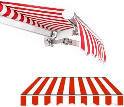 Tenda da sole retrattile, 250 x 200 cm e 400 x 200 cm, tessuto di ricambio per tenda da esterni, tettoia in poliestere resistente, per finestre e porte (rosso e bianco, 2,5 x 2 m)
