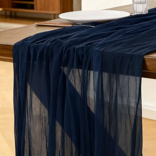 Käsetuch Tischläufer Marineblau, 300 x 90 cm Boho Gaze Tischläufer Cheesecloth Läufer für Hochzeit, Geburtstagsfeiern, Babypartys, Weihnachten und Silvester von Tisch Dekoration