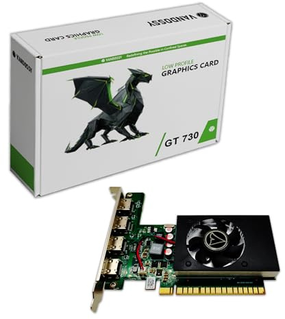 Vandossy GeForce GT 730 GPU de perfil bajo, 4 x HDMI 4 GB GDDR5 tarjeta de video PCIe 2.0 × 8 384CUDA tarjeta de video para juegos para múltiples monitores, negocios, HTPC, cine en casa, PC silenciosa