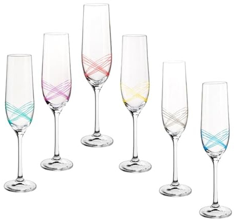 Set de 6 copas de cava cristal bohemia de 19 cl. con rayas de colores
