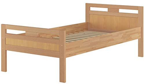 Erst-Holz®Massivholzbett Seniorenbett Buche Natur 90x200 Einzelbett Holzbett Hohes Bett mit Rollrost 60.74-09