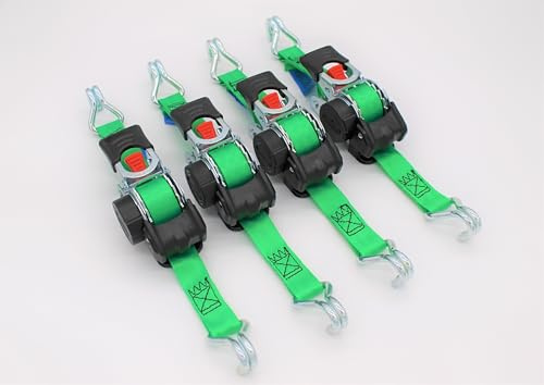 Automatik Zurrgurt Spanngurt mit Spitzhaken 1,8m x 25 mm 300/600 daN, 4er Set, Grün, für PKW und Anhänger