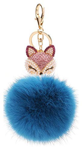 Schlüsselanhänger Süß Plüsch Ball Taschenanhänger Strass Fuchs Weich bommel Keychain Elegant Plüsch-Kugel Auto-Anhänger Pompom Glitzer Schlüsselring Handtaschenanhänger (# 8)