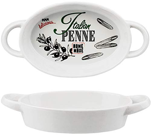 alles-meine.de GmbH kleine Auflaufform/Ofenform - Italian Penne - Porzellan/Keramik - oval/rund - weiß - 15 cm - Gratinform - Lasagneform/Nudelgratin - Backform - Kuchenf..