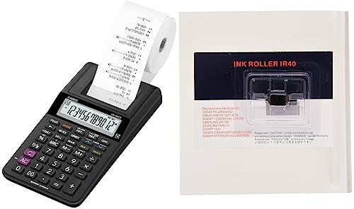 CASIO Druckender Tischrechner HR-8RCE, 12-stellig, Wiederholungsdruck, Cost/Sell/Margin, Profi-Prozentrechnung & IR-40 Farbwalze schwarz für HR-8xxx