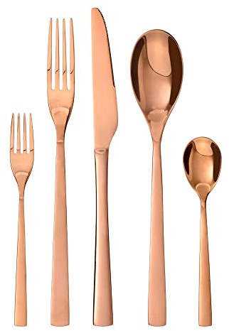 GRÄWE 10-teiliges Besteck-Set Porto für 2 Personen, Edelstahl, poliert, in Kupfer - Ideal als Essbesteck, spülmaschinengeeignet, Tafelbesteck, inkl. Messer, Gabel, Löffel, Kaffeelöffel, Kuchengabeln