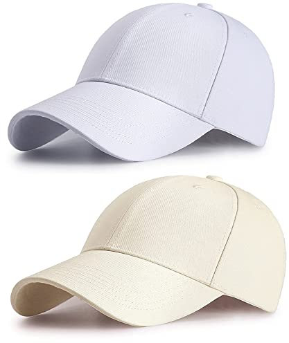 Ritte 2 Stücke Schirmmütze, Verstellbare Baseballmütze, Einfarbige Baseballkappe, Unisex-Baseballmütze aus Baumwolle, für den Außenbereich (Weiß, Beige)