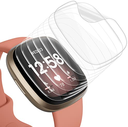 Tuocal 8 Pack Screen Protector Compatible with Fitbit Versa 4 Screen Protector/Fitbit Sense 2 / Fitbit Versa 3 / Fitbit Sense, Soft TPU Support Fingerprint Sensor Anti Bubble Scratch Resist Cover