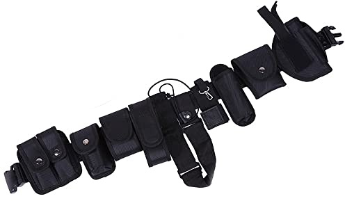 SagaSave Ceinture tactique utilitaire, système d'équipement modulaire extérieur avec 9 poches pour la police et les militaires, Noir , Taille unique