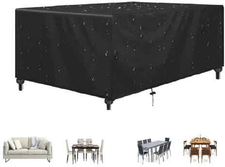 Zhaoyang Art Gartenmöbelabdeckung Wasserdicht Schwarz 600D Nylon Oxford 300x100x80cm Rechteckige Schutzhülle Terrassenmöbel Abdeckung Gartentisch