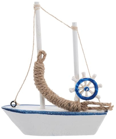 NUOBESTY 1pc Wooden Sailing Boat Model Small Mediterranean Wood Sailboat Nautical Ship Ornament for Home Decor