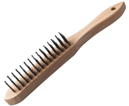 FMprofessional Cepillo de Alambre para Barbacoa, Longitud 28 cm, Mango de Madera Natural, Ideal para Limpiar Parrillas y Barbacoas, Cepillo BBQ, Utensilios para Asados