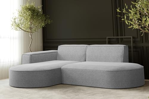 Kaiser Möbel - Ecksofa mit Wohnlandschaft, Eckcouch L-Form, Sofa 3-sitzer, Polstersofa, Bequemes Couch mit Ottomane für Wohnzimmer, Relaxsofa, Lounge-Set, Verita Stoff, Modena Studio, Grau, Links