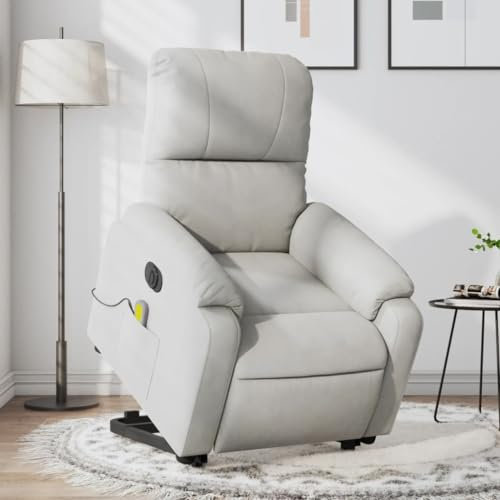 Homgoday Massagesessel Aufstehhilfe Elektrisch Fernsehsessel Aufstehsessel Relaxsessel Massagesessel mit Liegefunktion Elektrisch Verstellbar Sessel TV Sessel Hellgrau Mikrofasergewebe