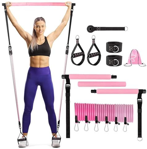 Fukamou Pilates-Bar-Set Mit Widerstandsbändern - Fitnessgeräte Für Frauen | Multifunktionale Pilates-Stange Mit -Widerstandsbändern, Fitnessgeräte Für Heimtraining, Yoga, Pilates, Krafttraining