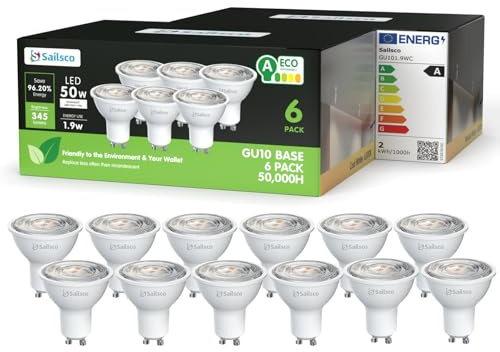 sailsco Classe A Ampoule GU10 LED Blanc Froid Spot,1.9W équivalent 50W,345LM 6500K Ampoule LED GU10 Blanc Froid,36° Angle Du Faisceau,Non-Dimmable,Lot de 12