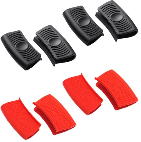 DALAETUS 8 Pcs Silicone Assist Handle Holder - Non-Slip Pan Handle Heat Protector, Heat Resistant Pan Handle Cover Grips for Cast Iron Pans, Frying Skillets, and Griddles(Black & Red)