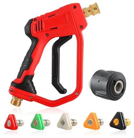 Rdutuok High Pressure Washer Gun with 5 Water Nozzle Tip fit M22 14MM Hose Connector and 1/4 Bosch Nilfisk Quick Connector Water Wash Cleaner for Karcher K1-K7
