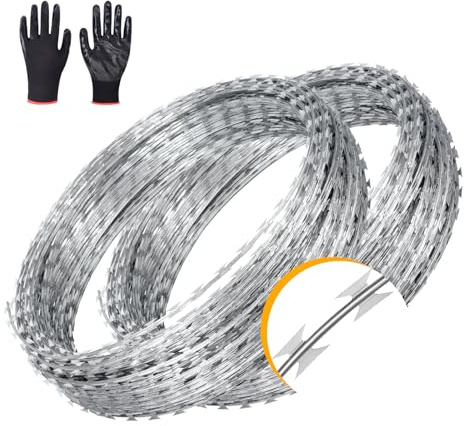 AggFencer 2 Rollen 100m Stacheldraht, Doppelspirale feuerverzinkte scharfe Klingen Wire Rolle für Handwerkszäune, Zaun Draht für außergewöhnlichen Spiralschutz