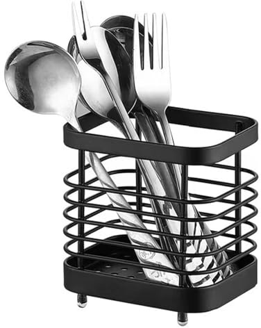 NHBETYS Cutlery drainer, Utensil Drainer Stainless Steel Cutlery Holder Drainer, Kitchen Utensil Holder for Knife Fork Chopsticks Storage Space saving Utensil Rack (Black)