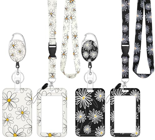 Thboxes 2 Packs Retractable Badge Holder with Lanyard, ID Card Holder with Reel and Adjustable Lanyards Vertical ID Protector Badge for Office Teacher Nurse Student（Floral）