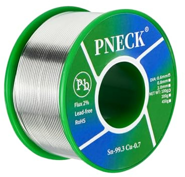 PNECK Lead Free Solder Wire Sn99.3 Cu0.7 with Rosin Core for Electrical Soldering, 0.025 3.53 oz (0.6 mm 100 g)