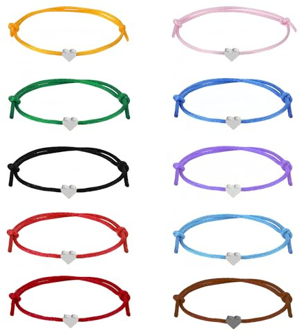 Gaaines 10Pcs Adjustable Handmade Friendship Bracelet for Girls - Heart Rope Simple Wish Design for Kids, Teen Friends