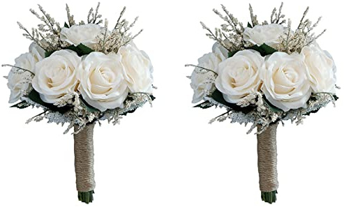Owaefuqoir 2X Bridal Bouquets for Wedding, Artificial Rose Flower Bouquet Bride Bridesmaid Holding Flower, Flower Girl Bouquet