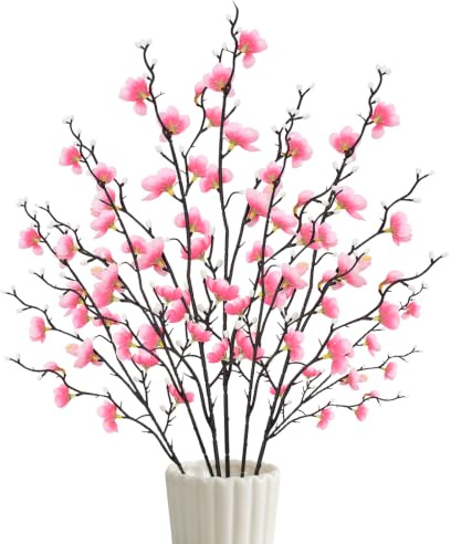 Surplex 6 pezzi di fiori di prugna artificiali, 55 cm, fiori di seta come veri per casa, ufficio, matrimonio, decorazione da tavolo, davanzale, pianta artificiale in stile vintage e moderno