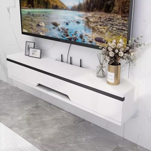 Meuble TV Murale Suspendue Panneau Écologique en Bois Massif Support Télé Grande Capacité de Stockage Porte D'armoire Coulissante Meuble Télé pour Salon, Chambre(Silver,70x20x18.4cm)