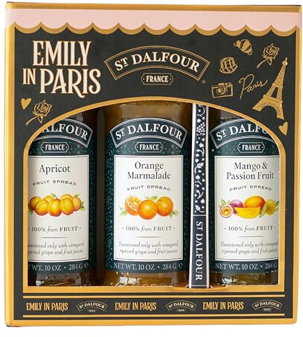 St. Dalfour Pack Regalo de Mermeladas – Edición Emily in Paris – 100% fruta, sin azúcar añadido, sin gluten – 3x284g (Albaricoque/Naranja/Mango-Fruta de la Pasión)