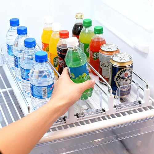 3 Reihen Kühlschrank Organizer Getränke, Refrigerator Organiser Drinks | Selbstschiebender Getränkedosen-Organizer Dosen Getränke für Küche, Supermärkte, Abstellraum 12 Dosen, 3 Reihen (25 * 31cm)