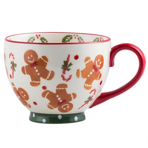 BelleFlair 15 OZ Gingerbread Christmas Mug, Cute Coffee Cup for Hot Chocolate, Xmas Mug Gift for Women, Men, Kids, and Adults