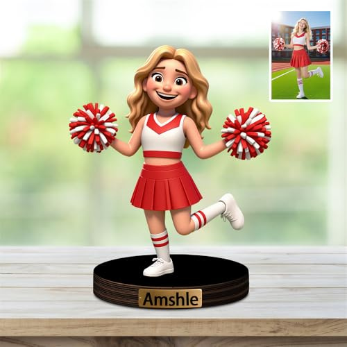 XIAO.Z Benutzerdefinierte Cheerleader Foto 3D Cartoon Stil Desktop Skulptur, personalisierte Cheerleader Foto Bild Portrait Zeichen Tafel, Cheer Team Cheerleaders Liebhaber Geschenk