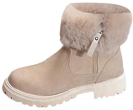 Generisch Botines 2026 Mujer Moda de Invierno Color sólido Cremallera Lateral Botines Temperamento Botas cómodas con pantorrilla media, beige, 43 EU