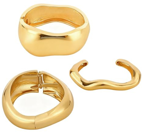 Mikovivi 3 Pezzi di Braccialetti Rigidi in Oro Massiccio per Donna, Bracciale Rigido Irregolare Impilabile in Oro per Donna Regalo di Gioielli alla Moda