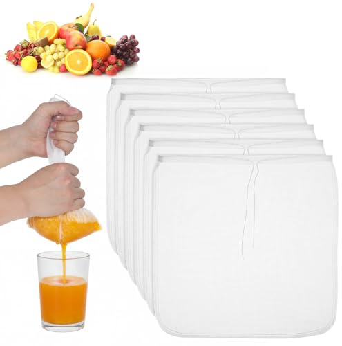 Matwsec 6 bolsas de leche de nuez reutilizables de 12 x 12 pulgadas para colar paños de queso, bolsas de malla para filtrar yogur, té, queso, jugo, café, tofu cerveza