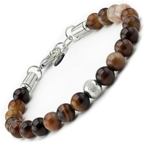 10:10 Bracciale Uomo - Pietre Naturali 8MM & Acciaio Inox - Made In Italy | Realizzato a Mano in Italia con Acciaio Inossidabile Premium - Misura Regolabile - Confezione Regalo Inclusa