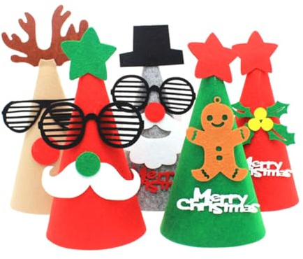 GETAJGHSD Kreative Selbstgemacht Weihnachtsmützen 5 Stück für Spitz Zulaufend Dekorativer Weihnachtskopfschmuck Zufälliger Stil für Weihnachtsfeiern und Familienfeiern