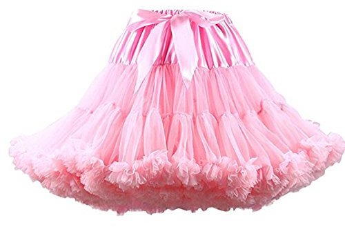FOLOBE Vuxna lyxig, mjuk, chiffongunderkjol, tyll, tyllkjol, dam, tutu, maskeradkostym, underkjol, balett, danskjol, rosa, L