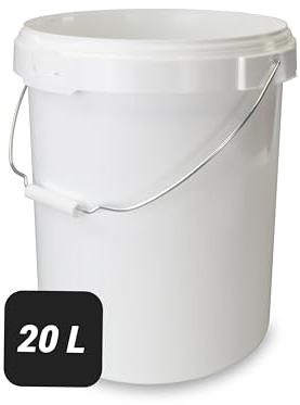Trevendo 20 Liter Eimer mit Deckel und Metallgriff, lebensmittelecht - luftdicht - stabil - stapelbar - Leereimer zur sicheren Lagerung inkl. Trevendo Beschriftungsetikett