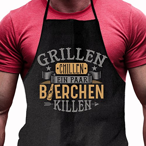 Shirtoo Herren Grillschürze Grillen Chillen ... – Lustiges Geschenk für echte Männer und Grill-Fans