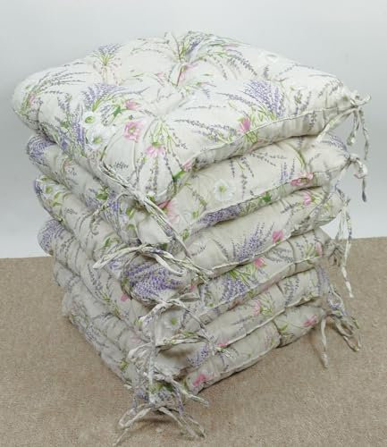 Rattani Set 6 x Stuhlkissen/Sitzkissen Klara 42 x 42 cm Dicke 8 cm, Stoff Mirha Leinen Lavendel - Made in EU