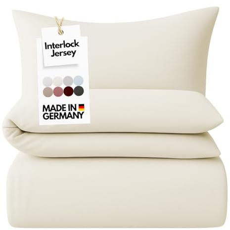 Carpe Sonno Interlock Jersey Bettwäsche 135x200 [Made in Germany] 100% feinste Baumwolle | Luxus Bettwäsche Jersey 135 x 200 | Bettbezug mit Reißverschluss für das ganze Jahr - Creme