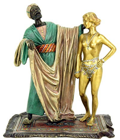 Kunst & Ambiente - Wiener Bronze Figur - Sklavenhändler mit nackter Sklavin - gestempelt Bergmann - handbemalte Skulptur - Antike Statue - Kunst online kaufen - Innenbereich