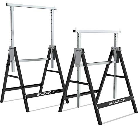 Set di 2 cavalletti telescopici 300kg pieghevoli ideali come trabattello, pontile, banco da lavoro e supporto taglia travi. Nero